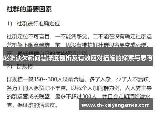 赵鹏谈欠薪问题深度剖析及有效应对措施的探索与思考 赵鹏谈欠薪问题深度剖析及有效应对措施的探索与思考